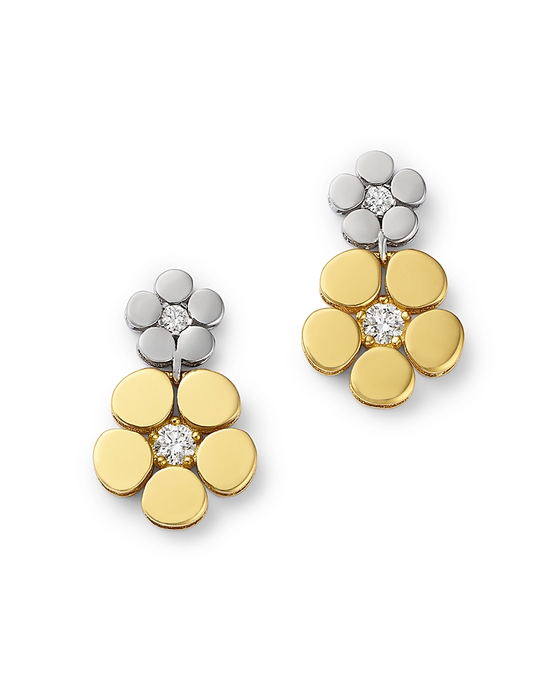 Roberto Coin 18k White & Yellow Gold Daisy Diamond Drop Earrings In Gold