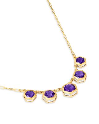 Amethyst Five Stone Collar Necklace in 14K Yellow Gold, 16-18"
