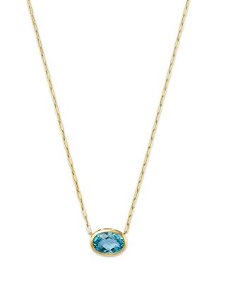 Sky Blue Topaz Oval Bezel Pendant Necklace in 14K Yellow Gold, 16-18"