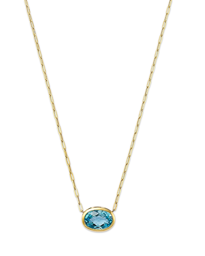 Bloomingdale's Fine Collection Sky Blue Topaz Oval Bezel Pendant Necklace in 14K Yellow Gold, 16