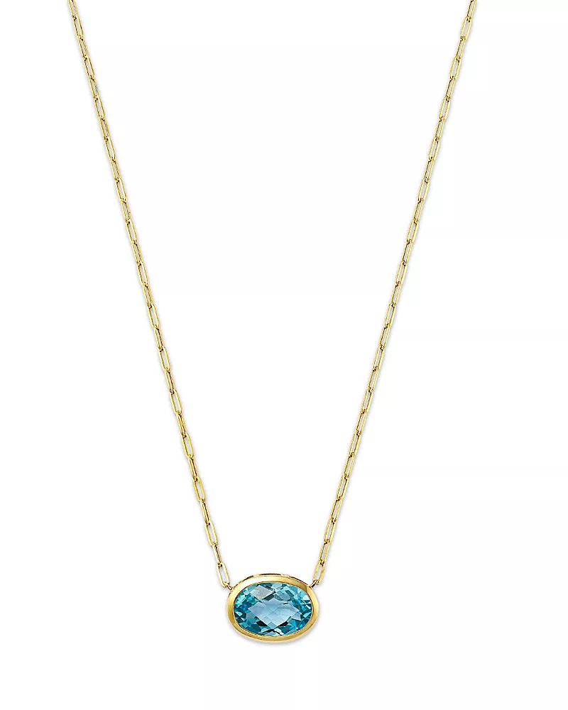 Bloomingdale's Fine Collection Sky Blue Topaz Oval Bezel Pendant Necklace in 14K Yellow Gold, 16