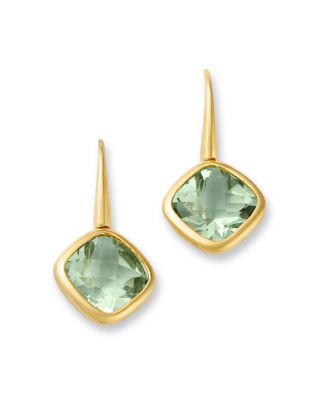 Prasiolite Bezel Drop Earrings in 14K Yellow Gold