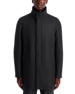Diagonal Wool &amp; Nylon Overcoat with Removable Faux Fur Collar