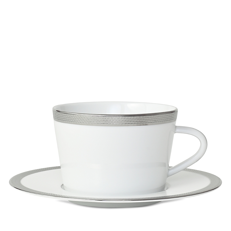 Bernardaud Maille Platinum Teacup And Saucer Set In White