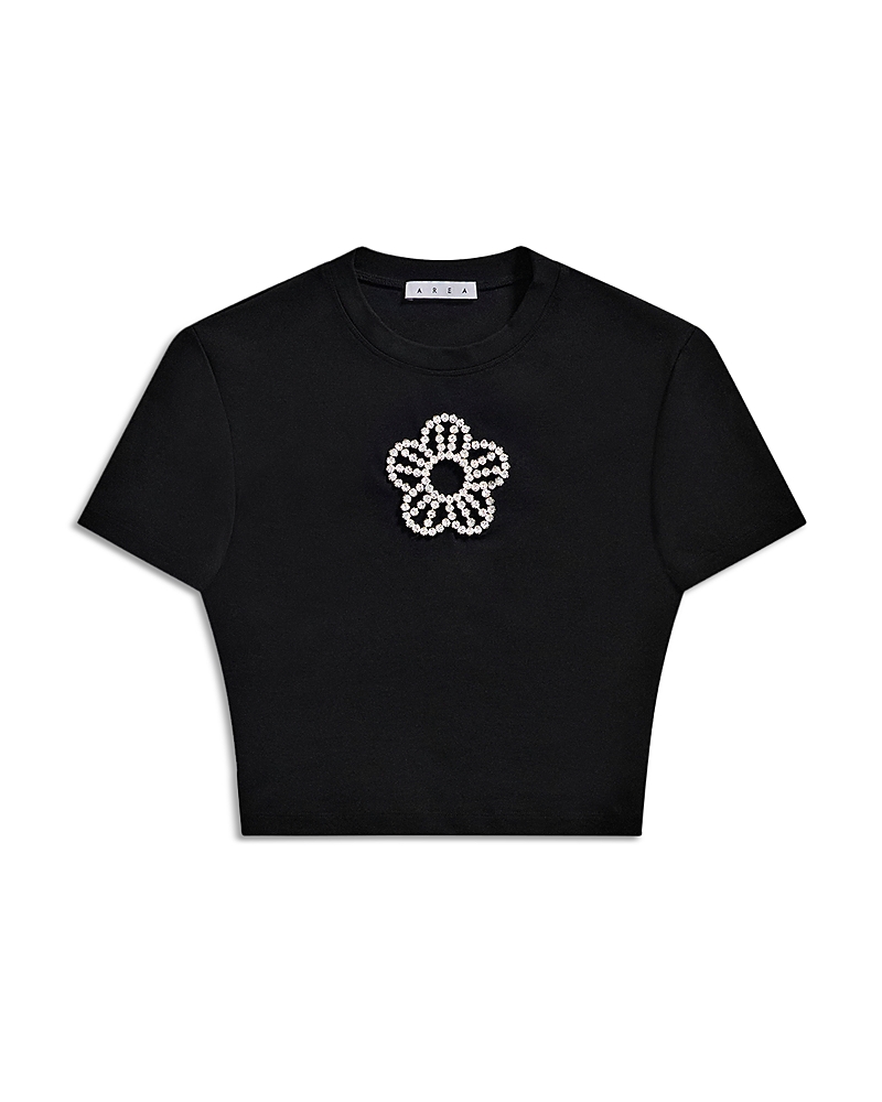 Area Crystal Flower Cutout Crop T-shirt In Black