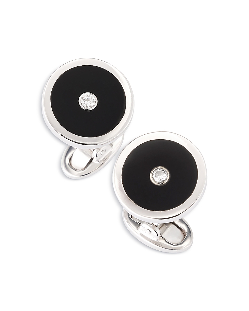 Jan Leslie Diamond And Onyx Round Cufflinks In Black
