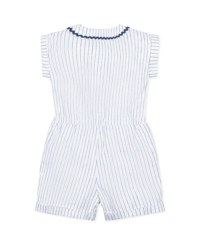 Unisex Hope & Henry Girls' Linen Peter Pan Collar Button Front Romper