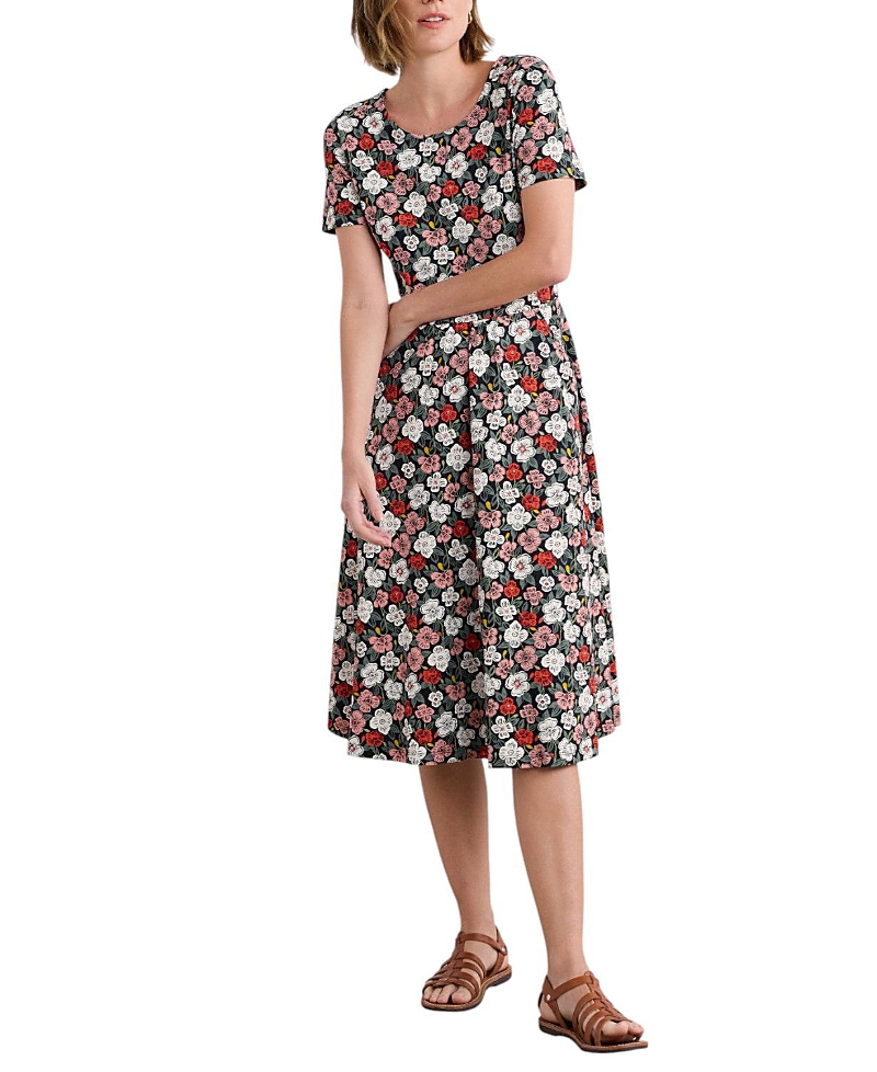 Seasalt Cornwall April Floral Stretch Organic Cotton Dress In Multi