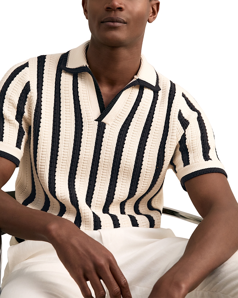 Reiss Mens Off White Navy Duncan Striped Cotton-blend Polo Shirt In Multi