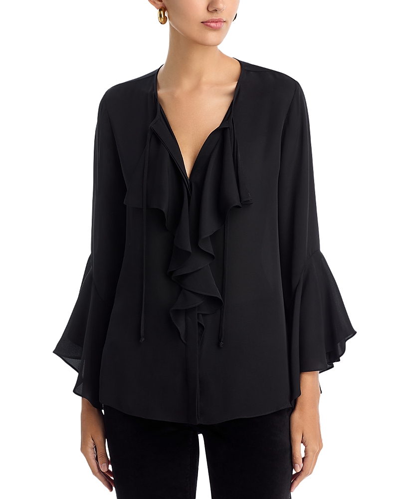 Kobi Halperin Turner Silk Ruffle Blouse In Black