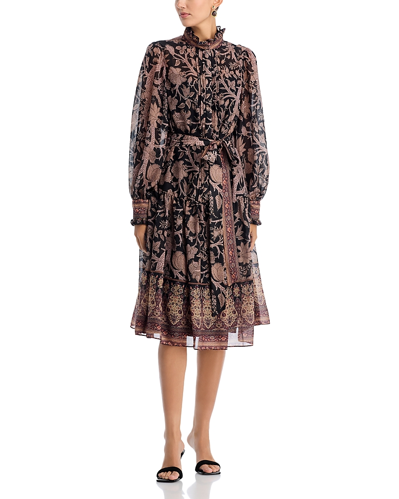 Kobi Halperin Moses Pintuck Floral-print Midi Dress In Black