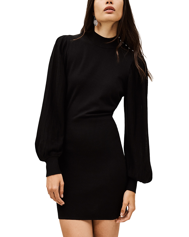 Ba&sh Sancie Ruffled Ribbed-knit Mini Dress In Black