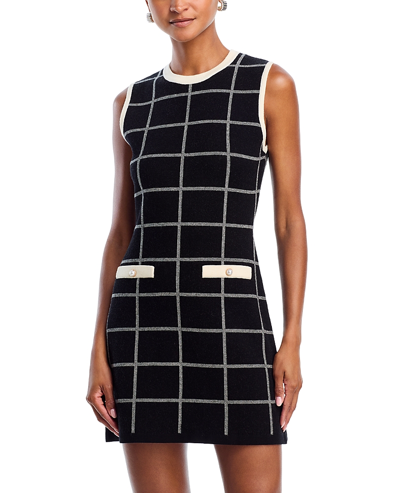 French Connection Check Sleeveless Sweater Minidress In Black