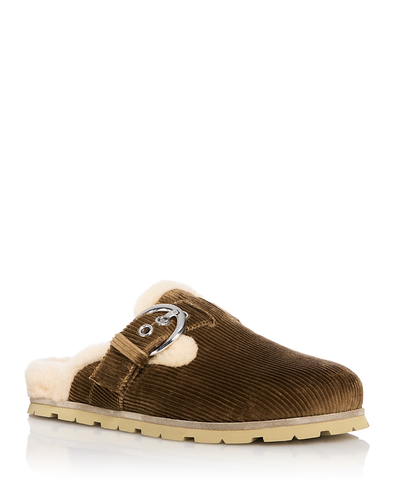 Stuart Weitzman Chrystie Shearling-lined Corduroy Mules In Brown