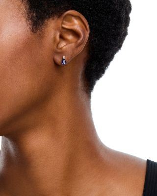 Blue Sapphire & Diamond Pear Stud Earrings in 14K White Gold