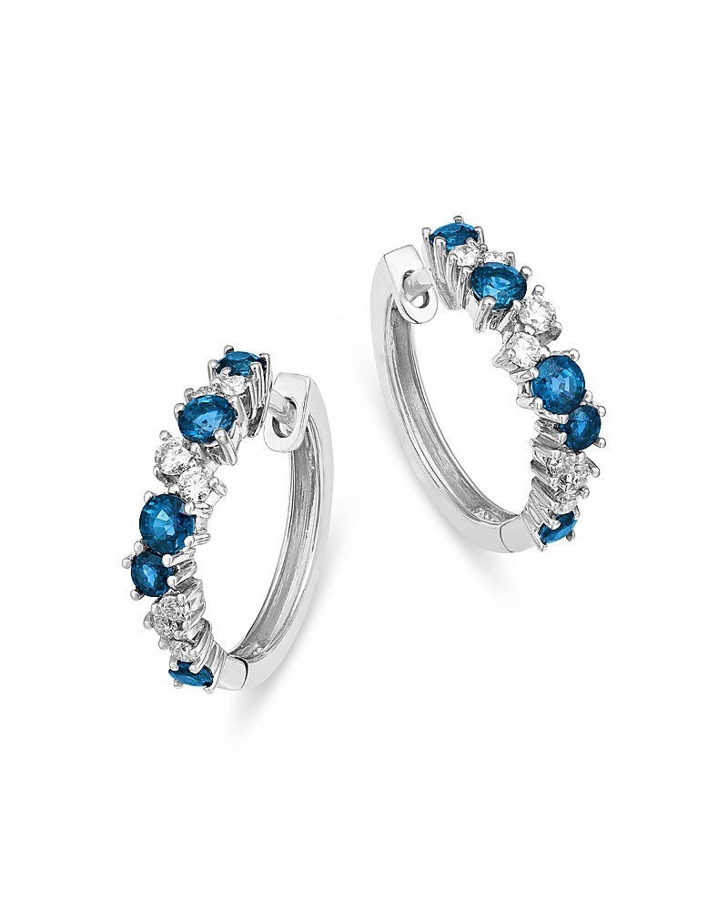 Bloomingdale's Fine Jewelry Blue Sapphire & Diamond Huggie Hoop Earrings in 14K White Gold