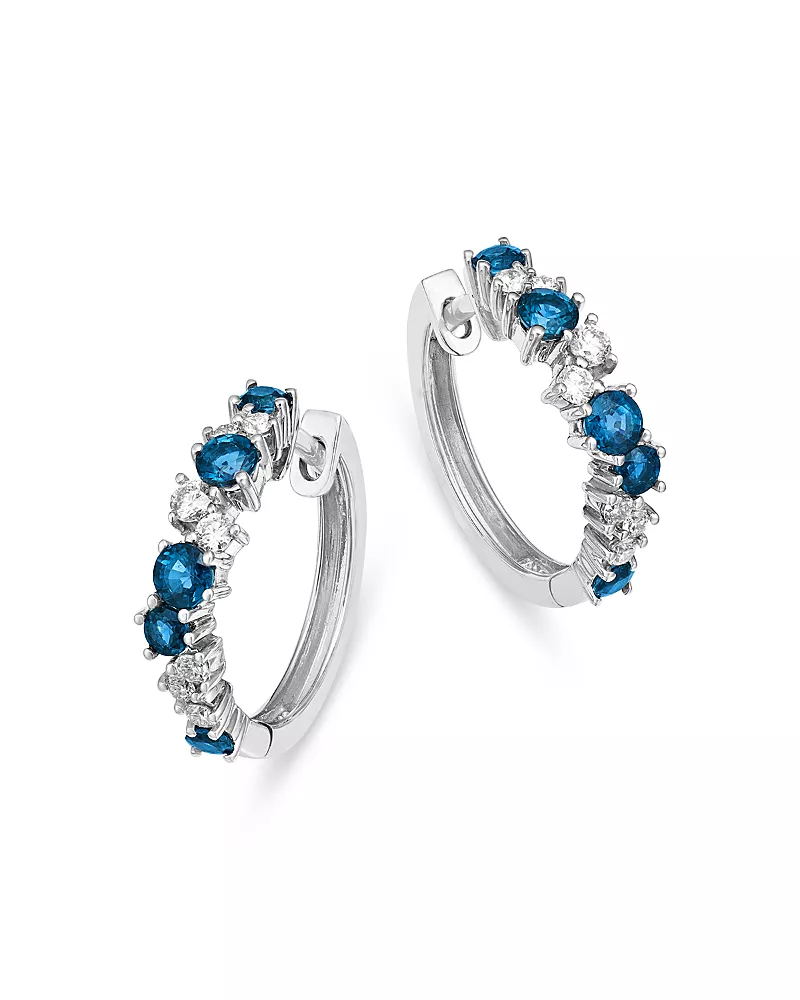 Bloomingdale's Fine Jewelry Blue Sapphire & Diamond Huggie Hoop Earrings in 14K White Gold