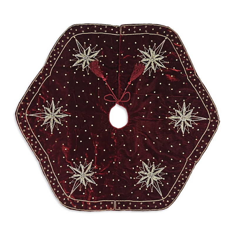 Sudha Pennathur Burgundy Velvet Stars Tree Skirt, 48 In Burgundy