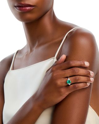 Emerald & Diamond Oval Ring in 14K White Gold