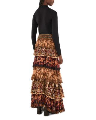 Mixed Scarves Ruffled Maxi Skirt