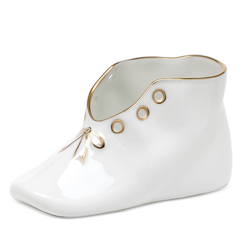 Herend Golden Edge Porcelain Baby Shoe Keepsake In Gold