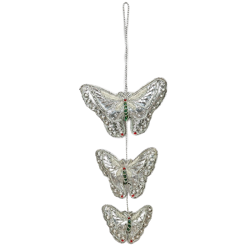 Sudha Pennathur 3 Silver Butterflies Ornament In Gray