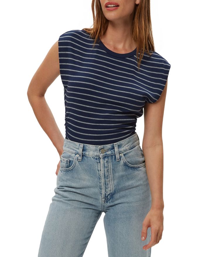 Joni Striped Power Shoulder Top