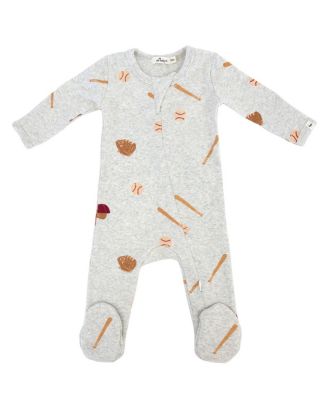 Unisex Baseball Print Zipper Footie - Baby