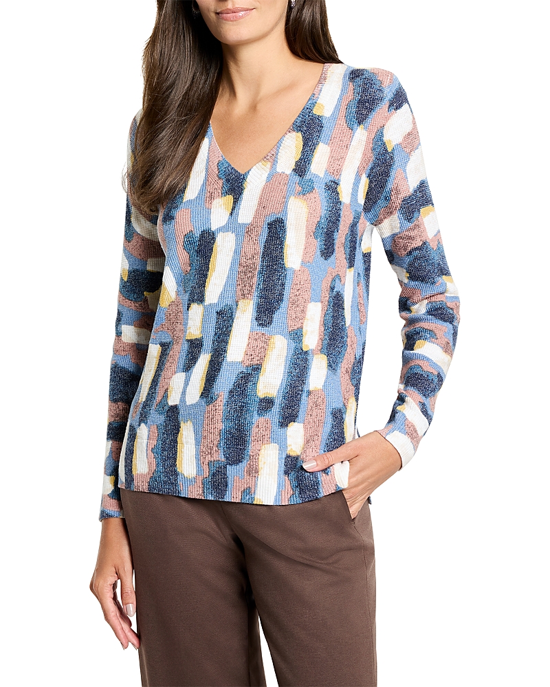 Nic + Zoe Nic+zoe Brushstrokes Waffle Stitch V-neck Sweater In Multi