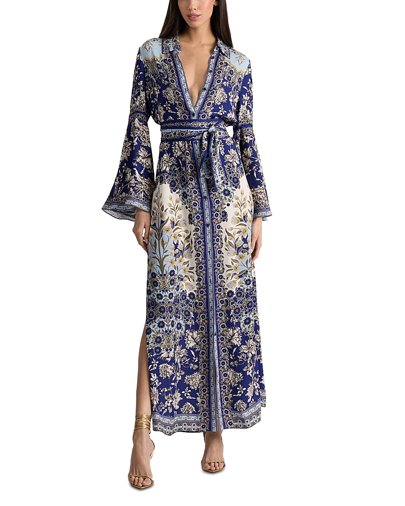 Alice And Olivia Chassidy Bell Sleeve Maxi Dress In Blue