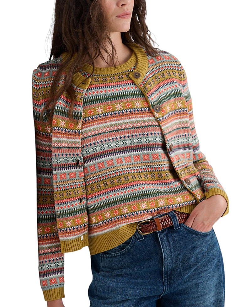Seasalt Cornwall Cove Cottage Fair Isle Stripe Organic Cotton Cardigan In Multi