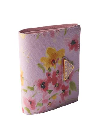 Small Floral-Print Saffiano Leather Wallet