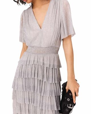 Metallic Ruffled Midi Dress