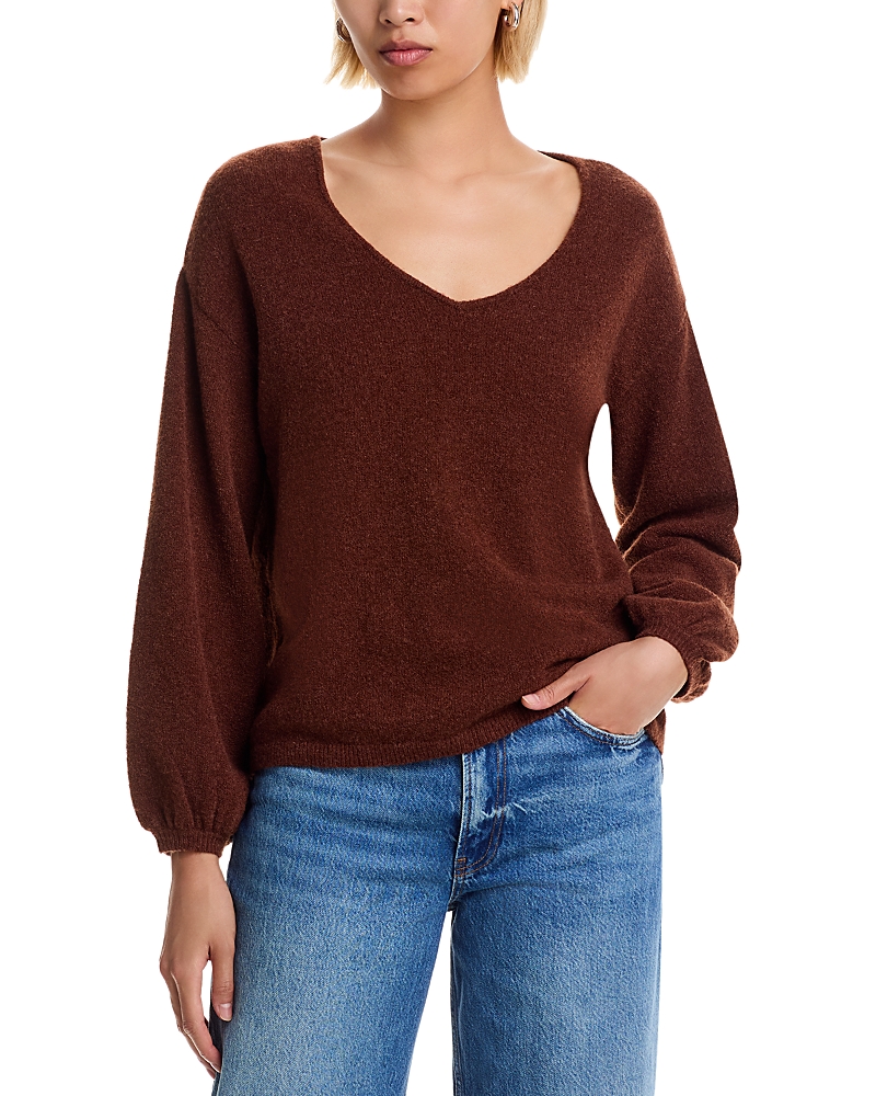 French Connection Vhari Knit V Neck Pullover Sweater In Brown