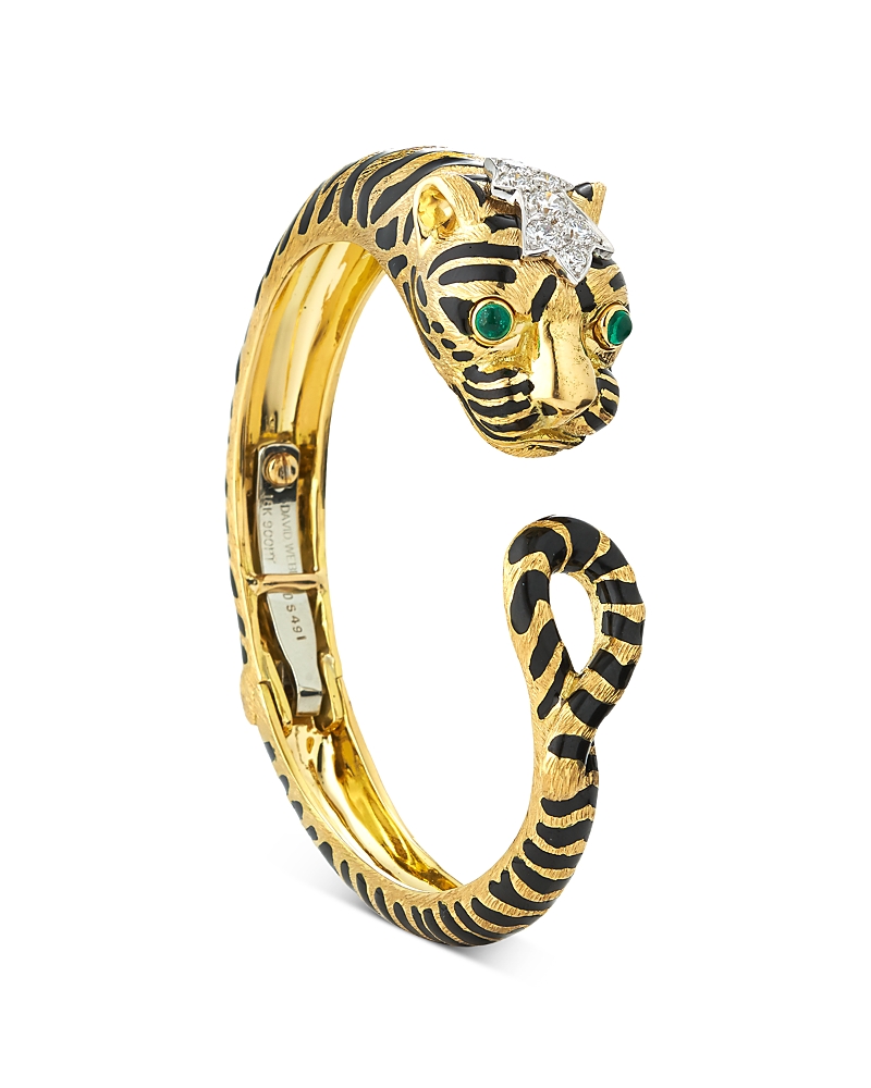 David Webb Diamond & Emerald Kingdom Tiger Loop Tail Cuff In 18k Yellow Gold & Platinum In Gold