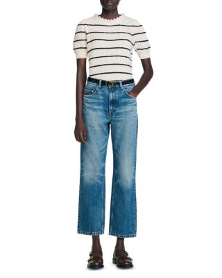 Faux Pearl Collar Striped Sweater