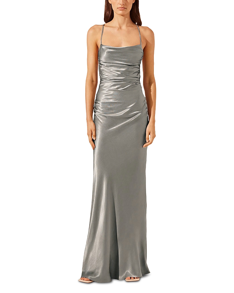 Shona Joy La Lune Lace Up Back Maxi Dress In Gray