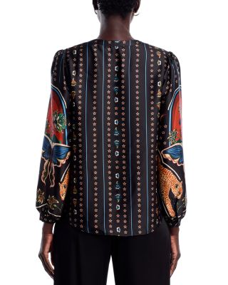 Split V Neck Button Down Blouse