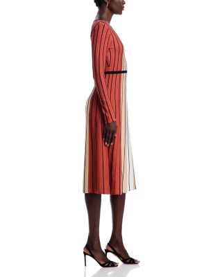 Long Sleeve Round Neck Vertical Color Block Stripe Dress