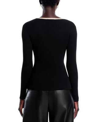 Long Sleeve V Neck Striped Ribbed Sweater