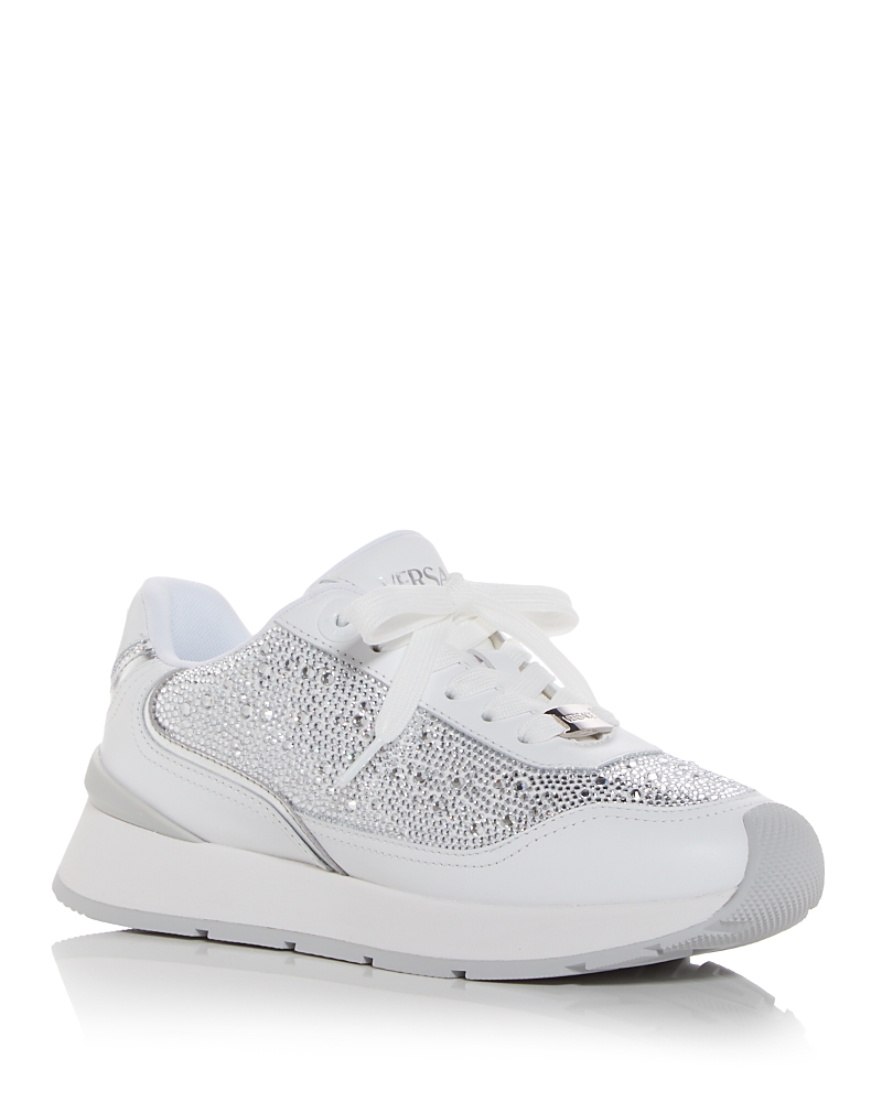 Versace Women's Crystal Embellished Sneakers In White