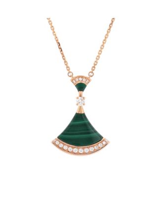 Pre-Owned Bvlgari - Large Divas' Dream Pendant Necklace 18K Rose Gold with Malachite and Diamonds