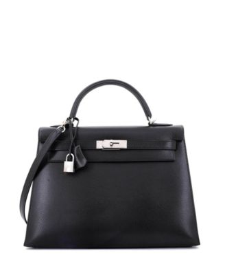 Pre-Owned HERMÈS - Kelly 32 Handbag Black Veau Grain Lisse with Palladium Hardware