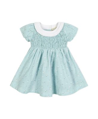  Girls&#39; Short Sleeve with Ruffle Collar Linen Dress - Baby