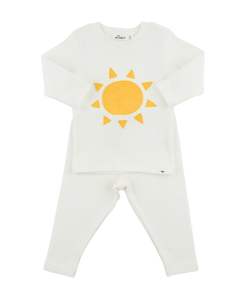 Oh Baby ! Unisex Sun Slub Applique Two Piece Set - Baby In White