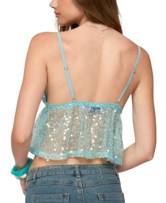 Sheer Sequin Babydoll Tank Top