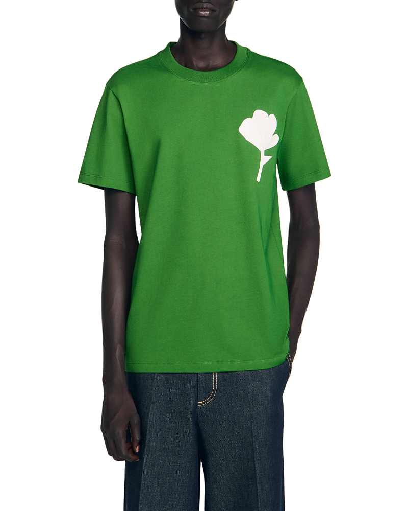 Sandro T-shirt With Flower Patch In Green
