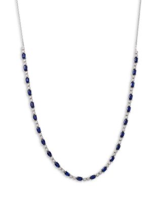 Emerald or Sapphire & Diamond Collar Necklace in 14K White Gold, 18"