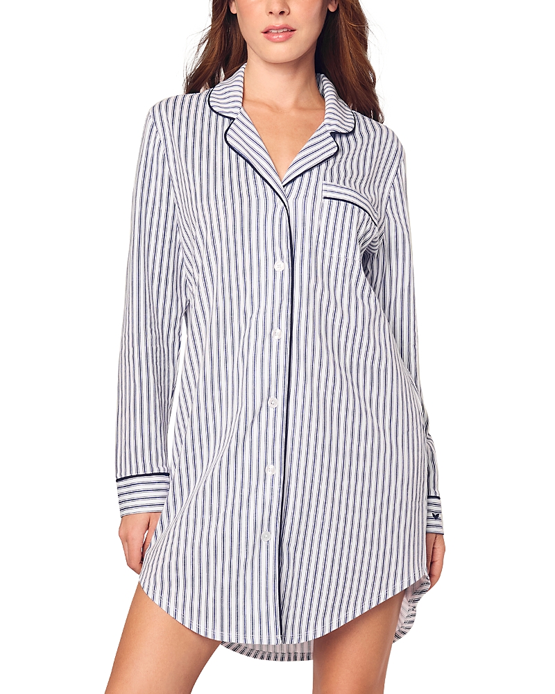 Petite Plume Navy French Ticking Pima Nightshirt