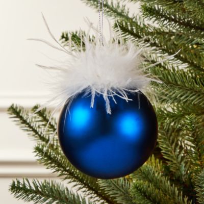 Glass Feather Ball Blue Ornament - Exclusive